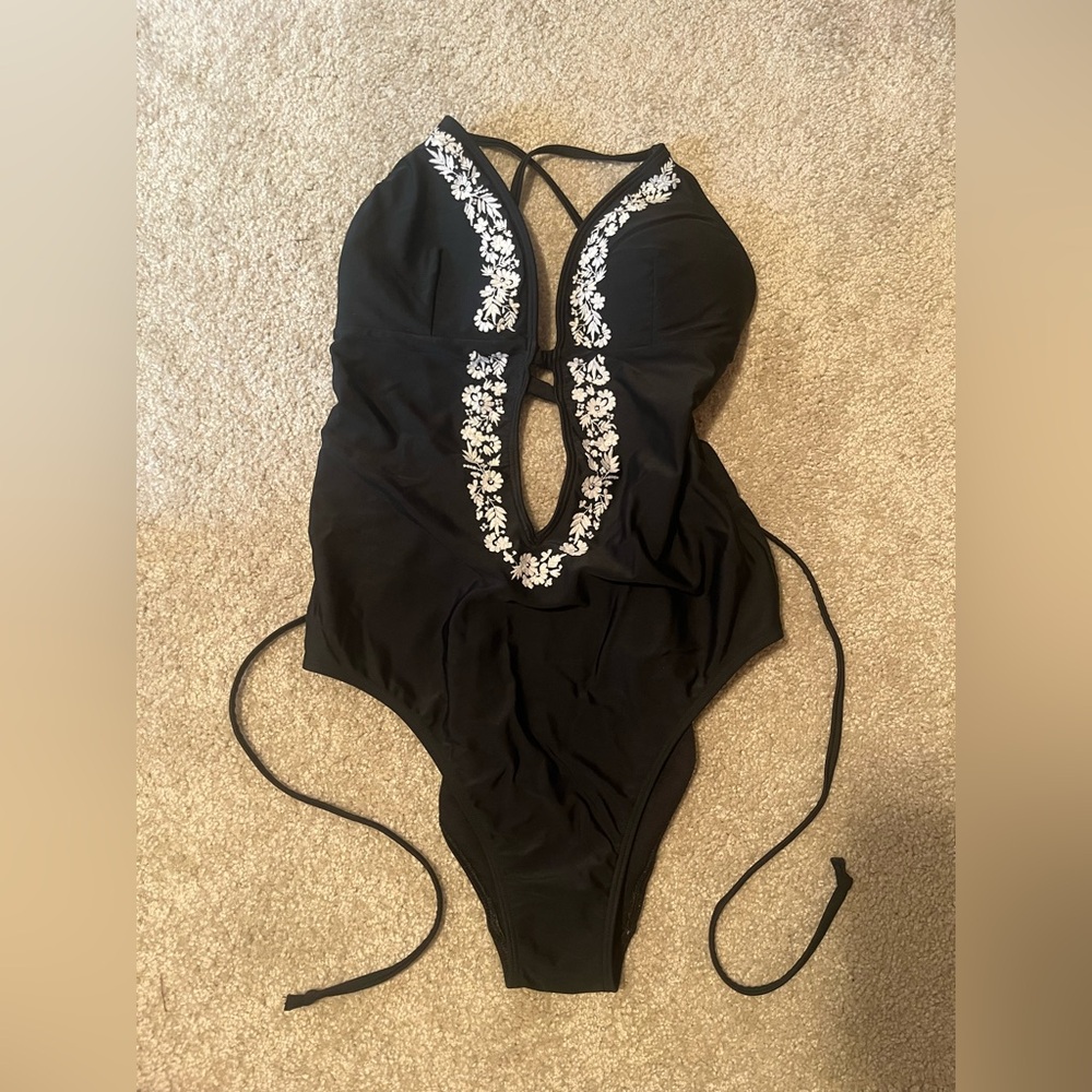 Black Floral Abercrombie One Piece Swimsuit